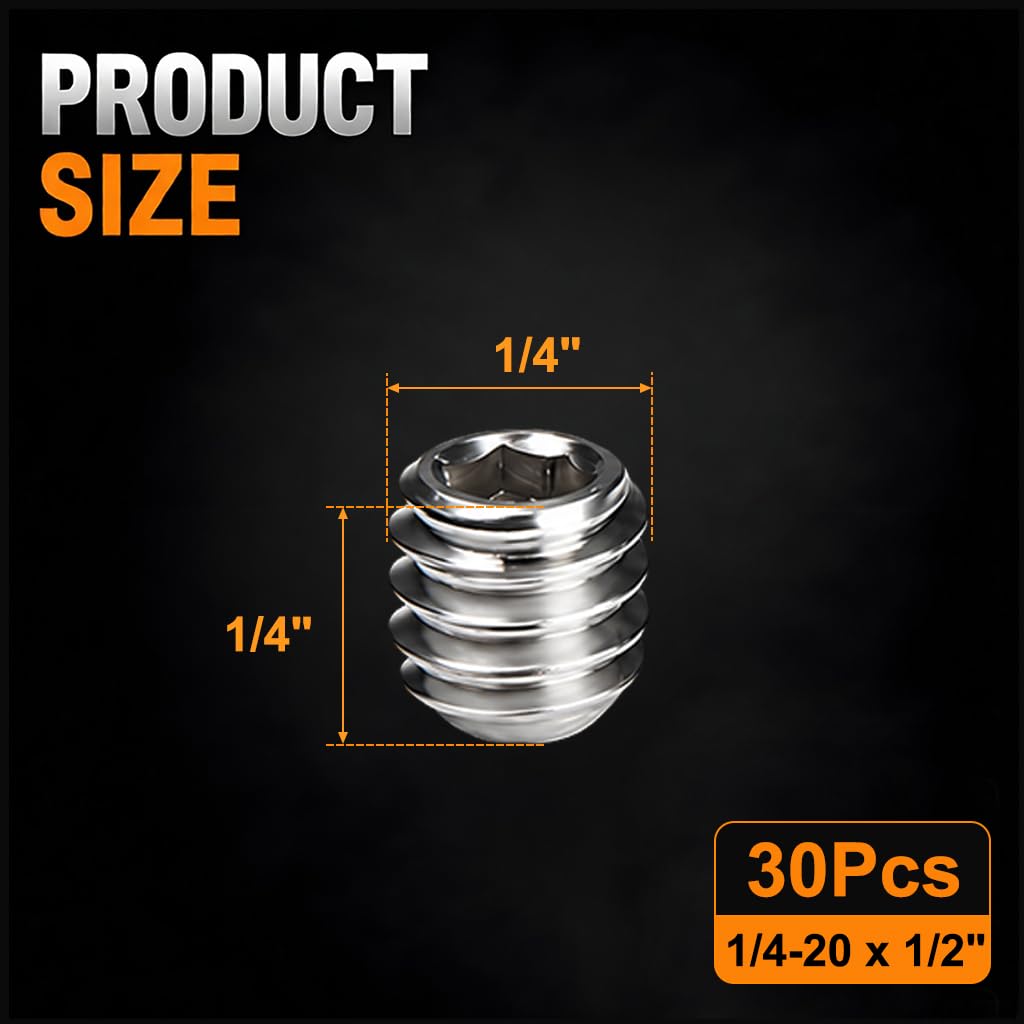 50Pcs 1/4-20 x 1/4" Set Screws, Hex Socket Grub Screws with Cup Point