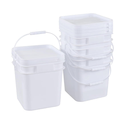 4-Pack 3 Gallon Square Food Grade Bucket Pail with Handle, White