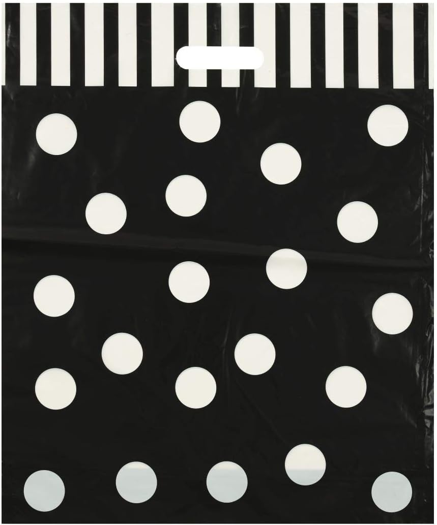 15x18 Black Die Cut Handle Bags with White Dots 50/cs