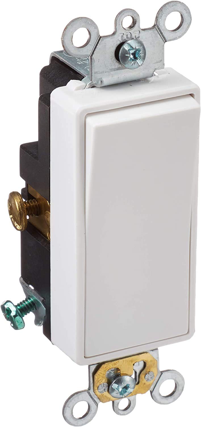 Leviton 20 Amp, 120/277 Volt Decora Plus Rocker Single-Pole AC Quiet Switch, 5621-2W, White
