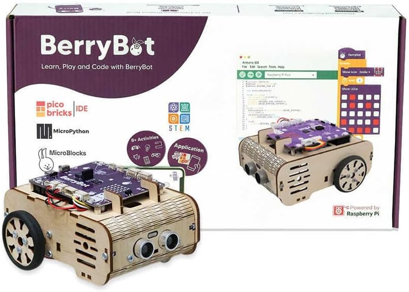 BerryBot – Programmable Robot Kit with Raspberry Pi RP2040 | STEM Learning, Graphical Coding, Easy Assembly, Obstacle