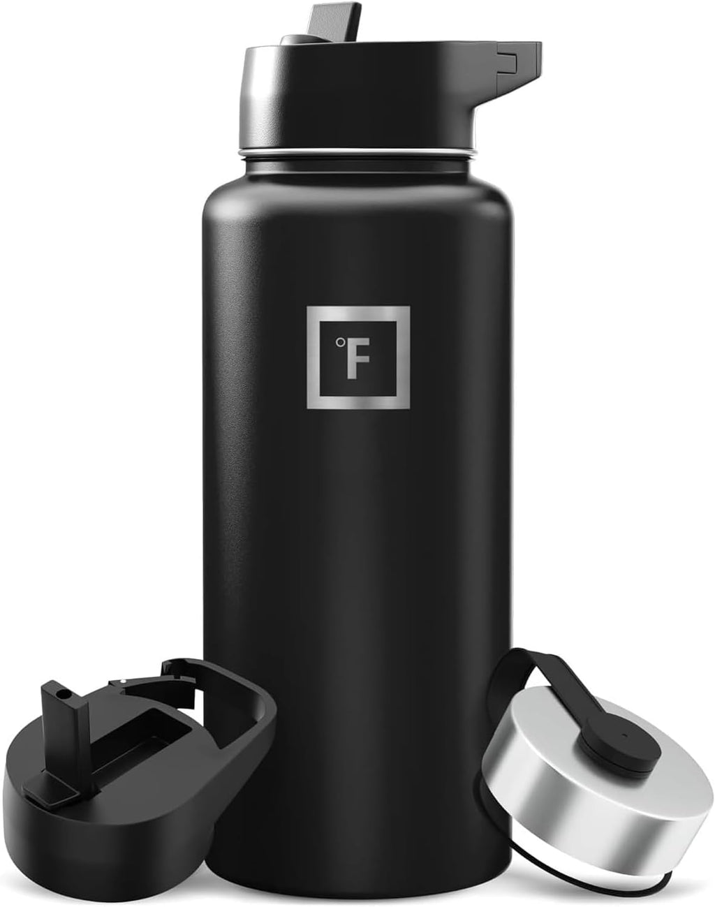 32 oz Wide Mouth Water Bottle with 3 Lids | Insulated Stainless Steel Sports Water Bottle with 3 Leakproof Lids - BPA