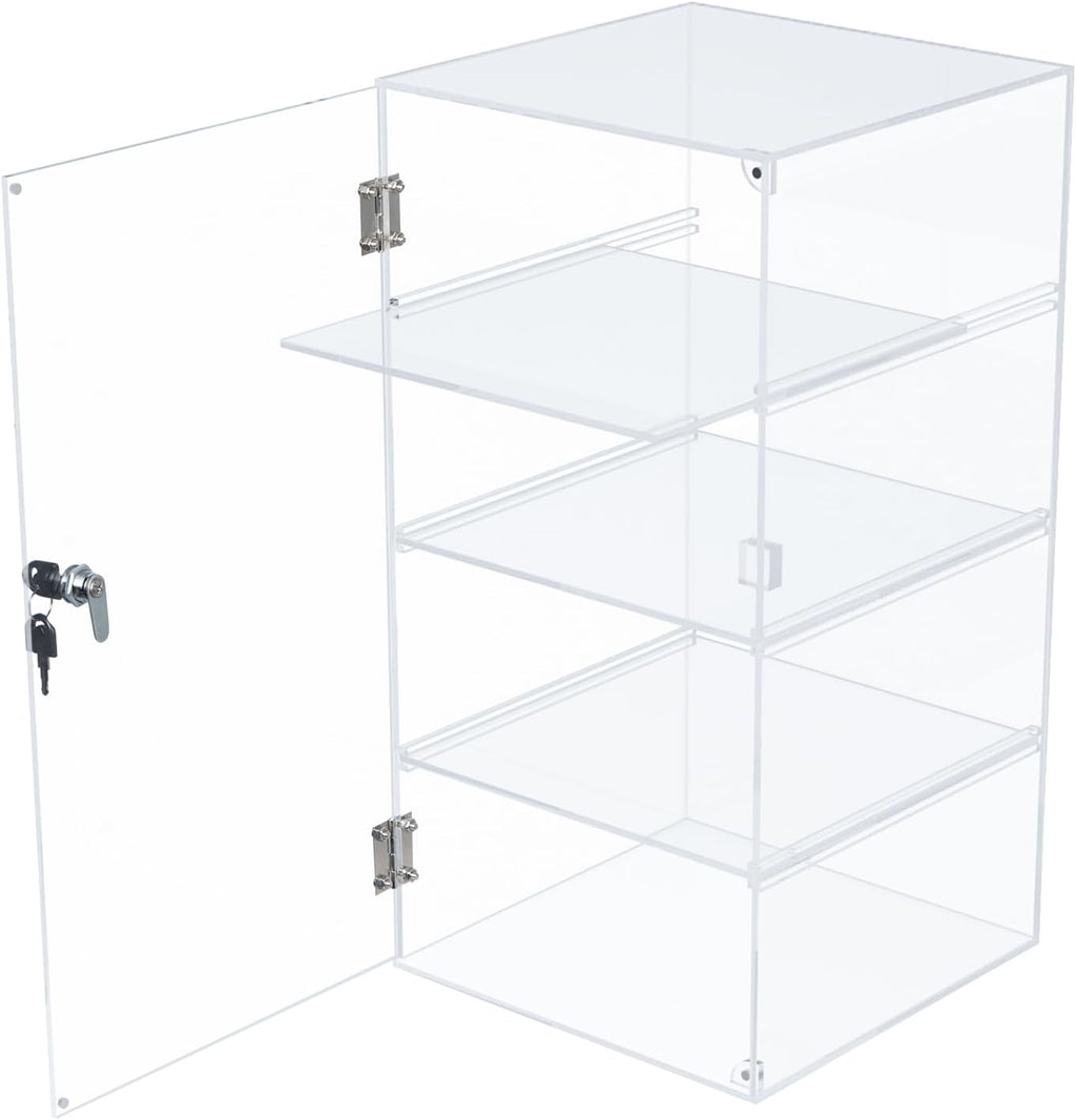 4 Shelf Acrylic Display Case with Lock Key, Clear Locking Display Case Showcase Cabinet with Removable Shelves - Safe