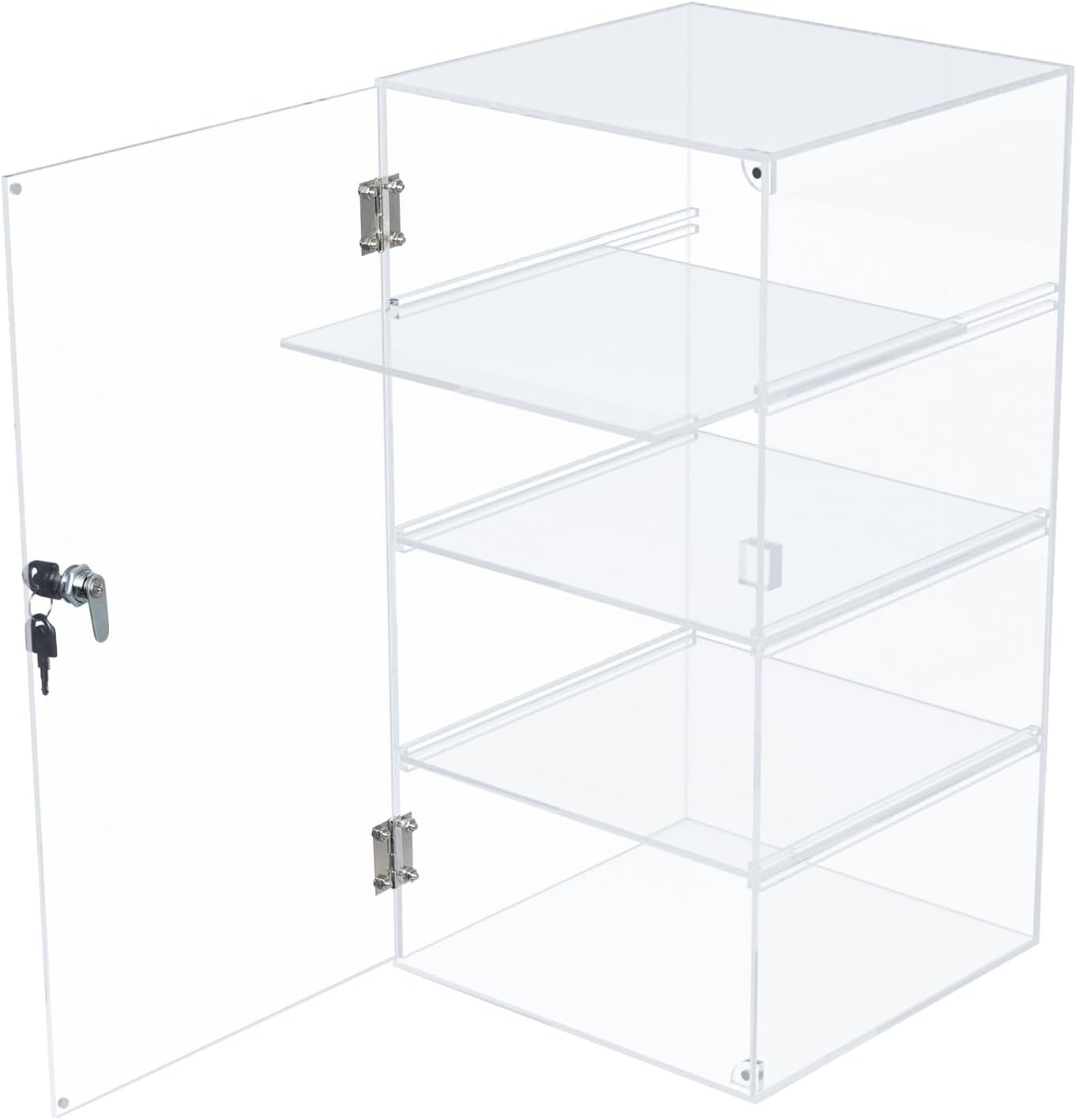 4 Shelf Acrylic Display Case with Lock Key, Clear Locking Display Case Showcase Cabinet with Removable Shelves - Safe
