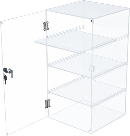 4 Shelf Acrylic Display Case with Lock Key, Clear Locking Display Case Showcase Cabinet with Removable Shelves - Safe
