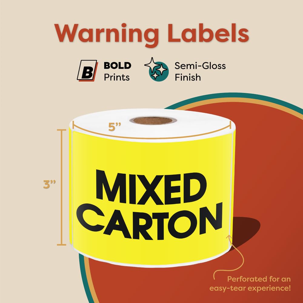 3" X 5" Mixed Carton Shipping Stickers (500 Stickers, 1 Roll)
