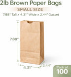 Brown Bag 2-100 count, 2lb Brown Paper Bags - Brown Bags - 100 count (Pack of 1)
