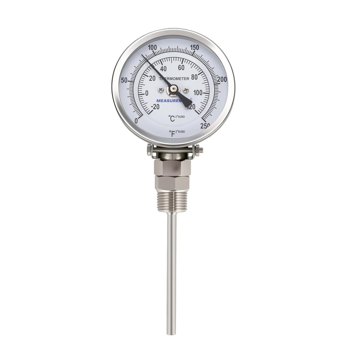 MEASUREMAN 3 Inch Multi-Angle Bimetal Thermometer, 0-250°F, 1/2" NPT