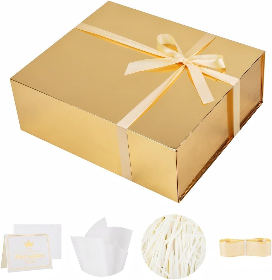 1 Gold Extra Large Gift Box 17x14.5x6 Inch Magnetic Lid