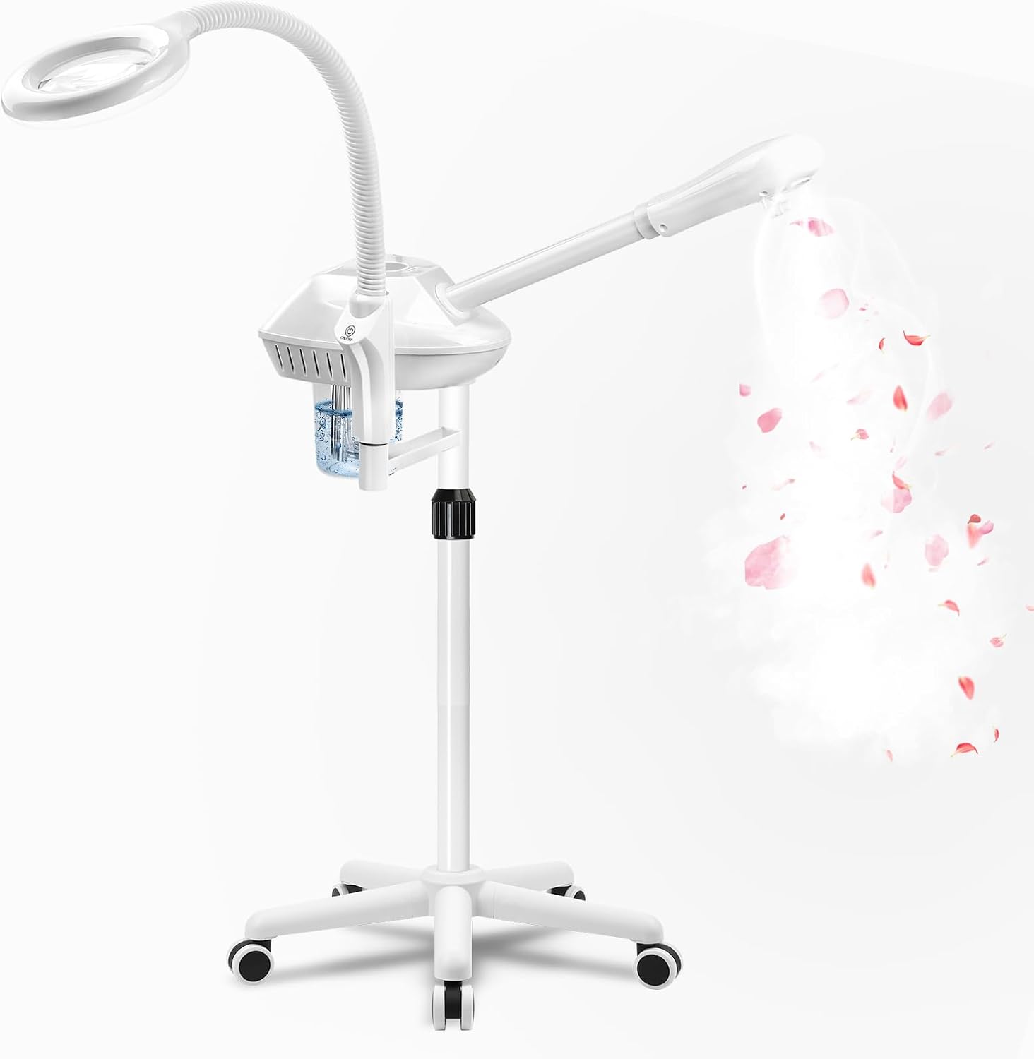 Professional Facial Steamer with 5X Magnifying Lamp,White | Ozone face steamer on wheels,deep cleansing and hydration