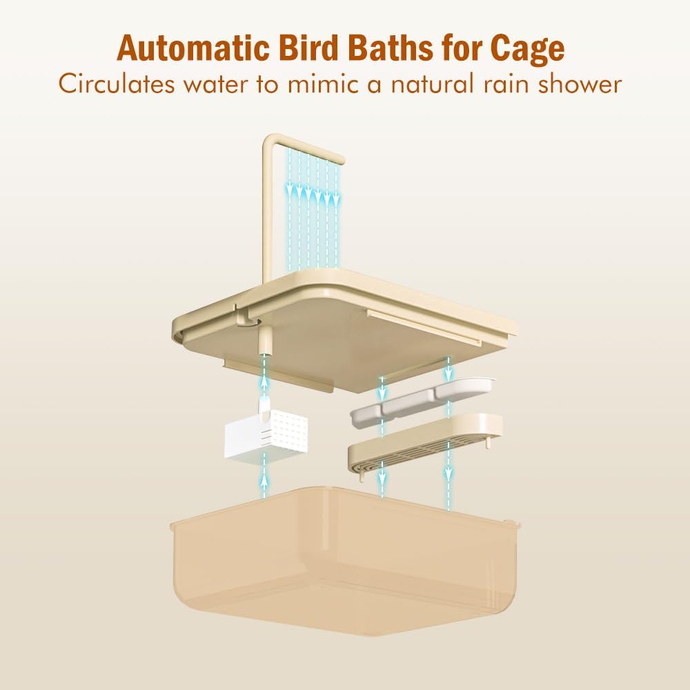 Automatic Bird Bath for Cage, Parakeet Bath with Pump