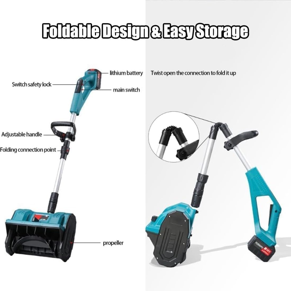 Brushless Snow Shovel Compatible with 21v Battery, 12” Cordless Snow Blower Electric Power Snow Thrower with Battery