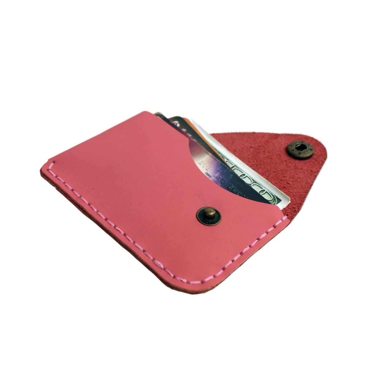 Handmade Front Pocket Simple Card Holder Ultra-thin Wallet Small Envelope Card Case(Pink)
