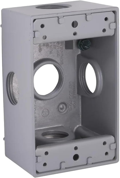 Hubbell-Bell 5332-0 Weatherproof Electrical Box, 1 Gang, 18.3 Cu-in, 4-1/2 in L X 2-3/4 in W X 2 in D, 3/4 Inch, Gray