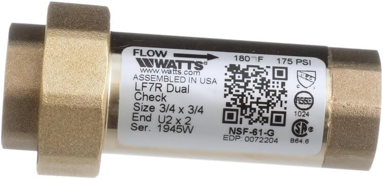 Watts LF7RU2-2 Lead-Free Brass MPT Dual Check Valve, 3/4-Inch, 1-Piece