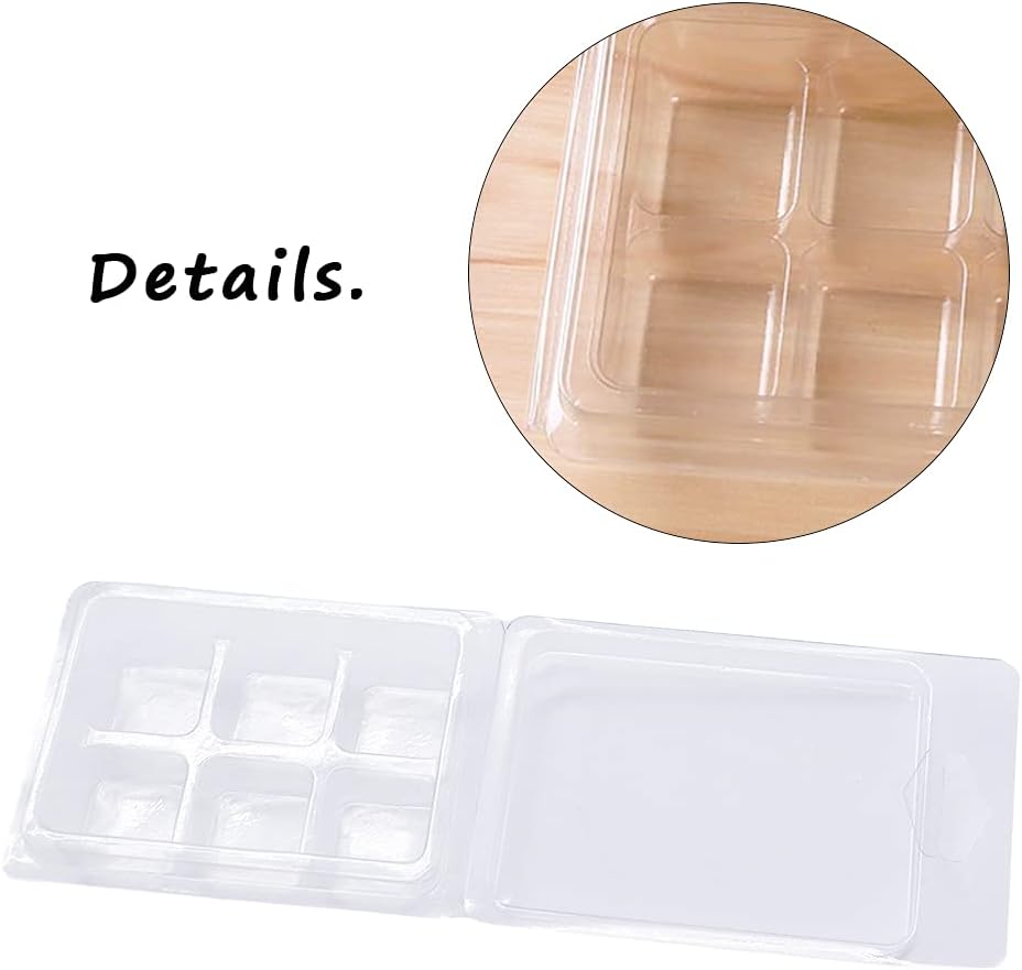 50 Packs Wax Melt Clamshells Molds,Wax Melt Containers,6 Cavity Clear Plastic Cube Tray for Wickless Wax Melt Candles