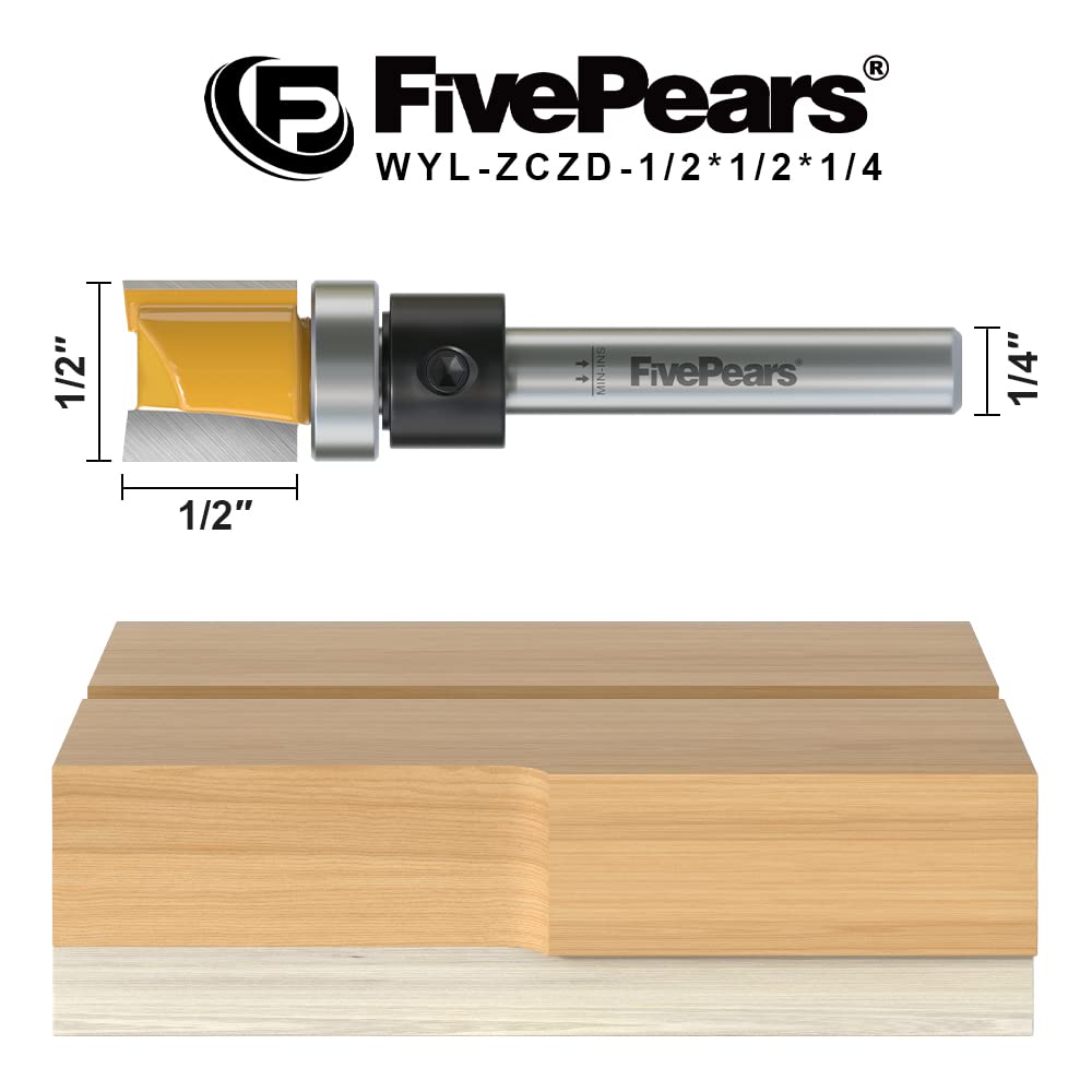Pattern Flush Trim Router Bit 1/4 Inch Shank, 1/2 Inch Cutting Diameter, 1/2 Inch Cutting Length, Top Bearing Flush