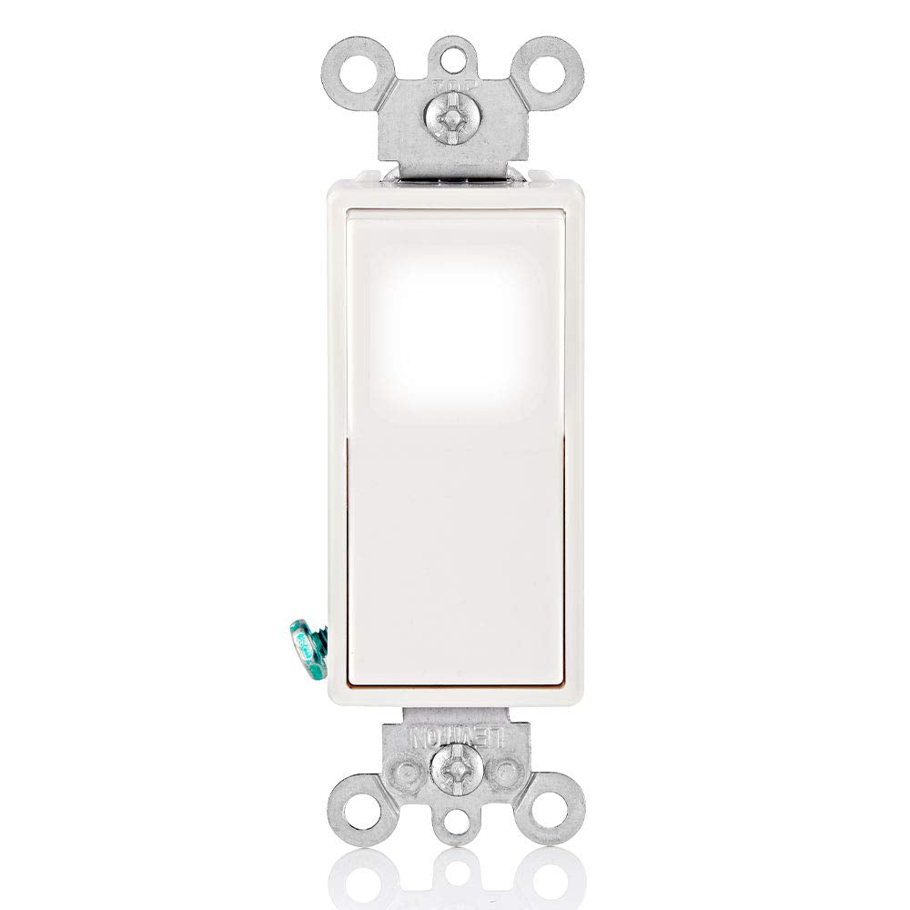 Leviton 15 Amp, 120/277 Volt, Decora LED Illuminated Rocker 4-Way AC Quiet Switch, Residential Grade, Grounding, L5614-2W, White