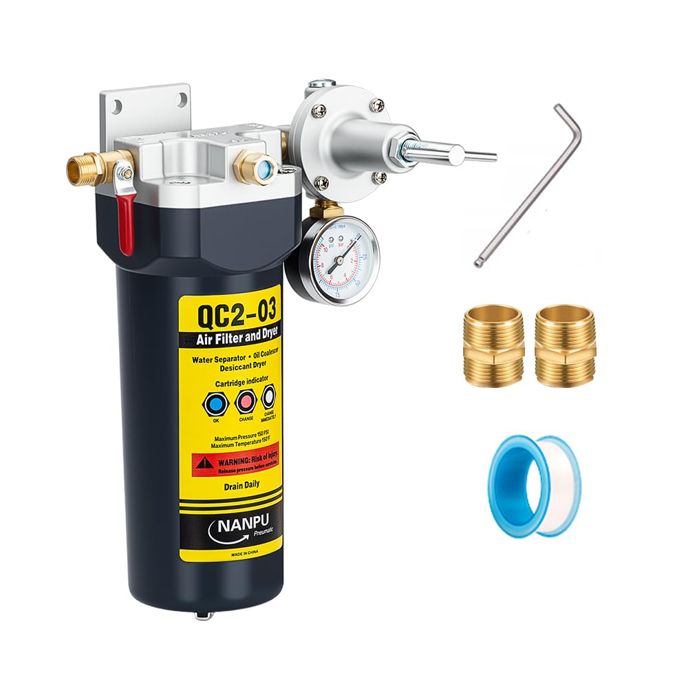 NANPU QC2 1/2" NPT Desiccant Air Dryer with Regulator and Gauge