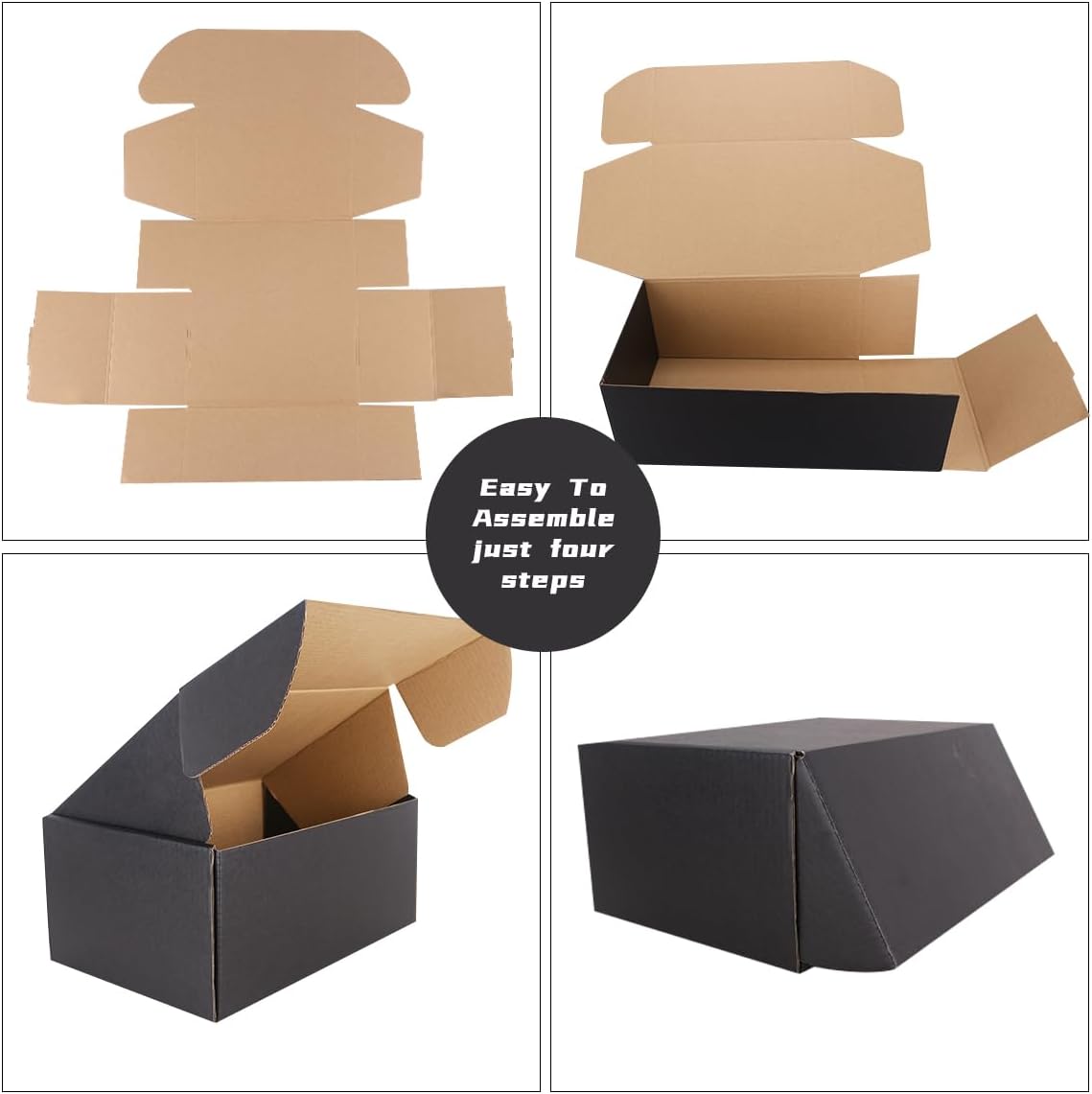Shipping Boxes, 10Pcs Black 12x9x4in Corrugated Cardboard Box