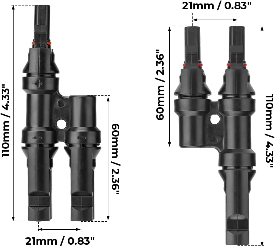 Solar Branch Connectors 2 to 1 Y Connector FMM+MFF, 2 Pairs | Solar Panel Parallel Connection Kit, Cable Wire Adapter