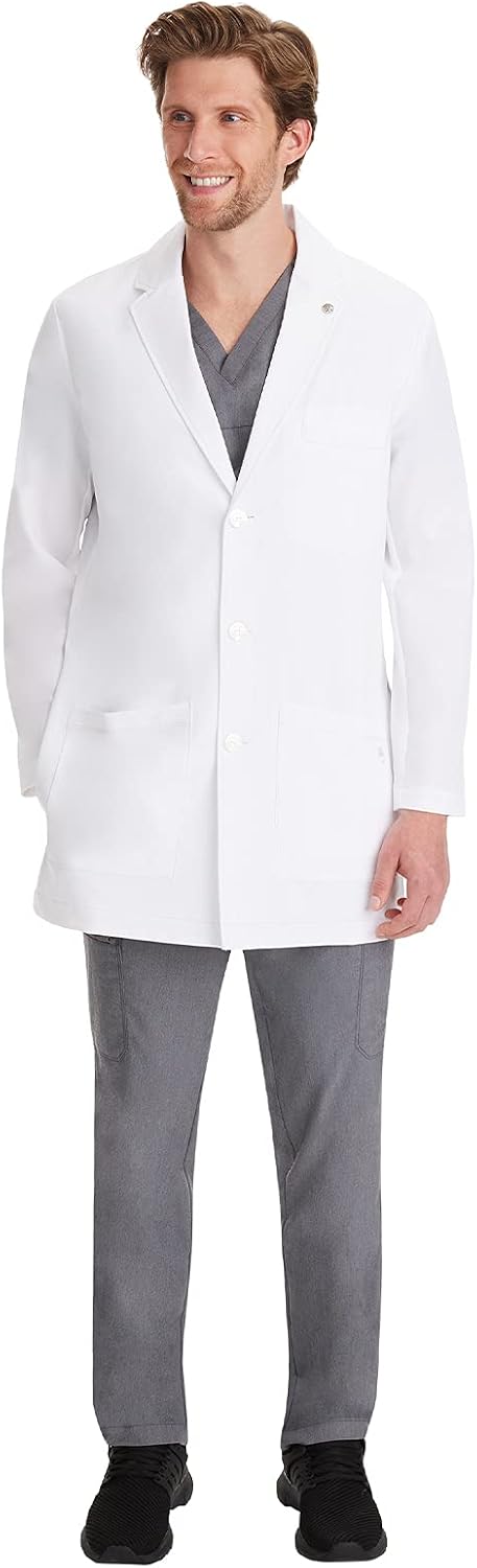 Logan Men's Lab Coat with 5 Pockets, Knit Details & Side Slits Back length 34½" 360° Stretch 5100