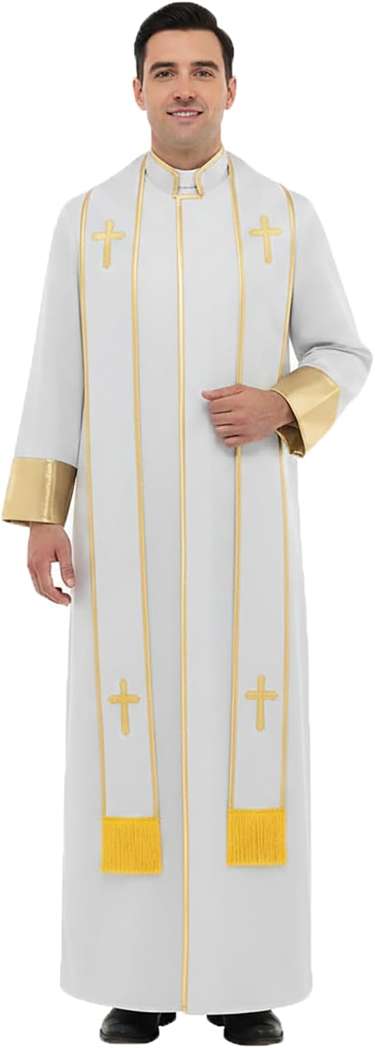 Clergy Cassock Robe for Men Pulpit Pastor Vestment with Stole for Church Minister Events