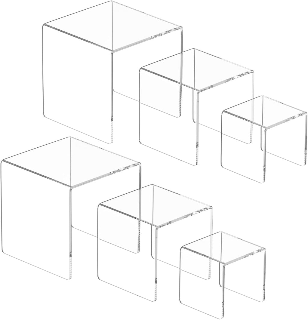 Acrylic Risers Display Stand 2 Set, Clear Display Risers Shelf,5x6x7 | Acrylic Risers Stand Shelves for Funko Pop