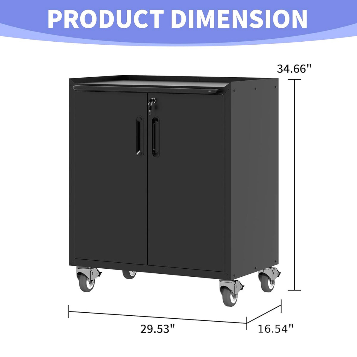 Metal Garage Storage Cabinet on Wheels, Lockable Rolling Tool Cabinet