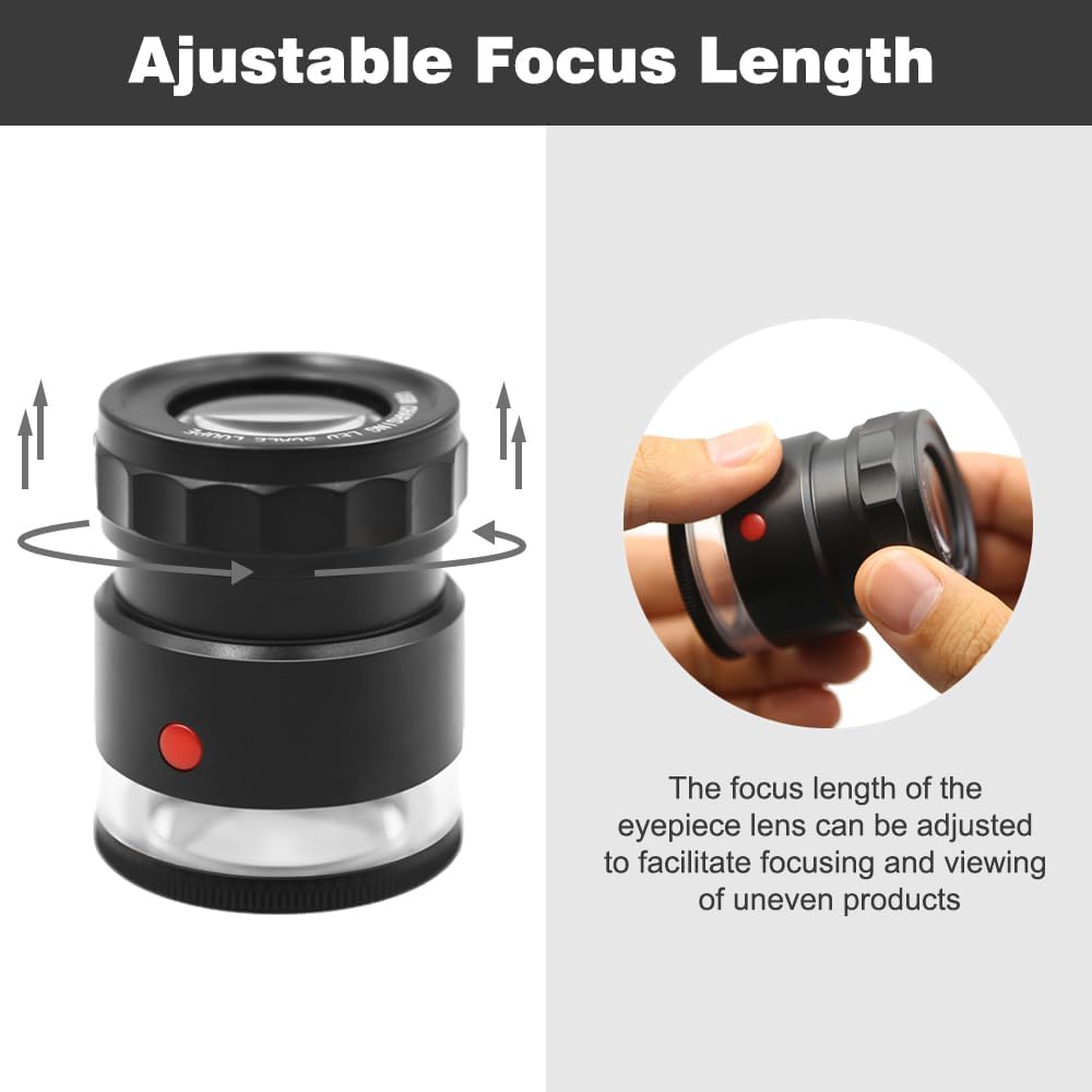 10x Loupe Magnifier Rechargeable Jewelers Loupe with UV and LED Lights, Illuminated Eye Loop Adjustable Focus Jewelry