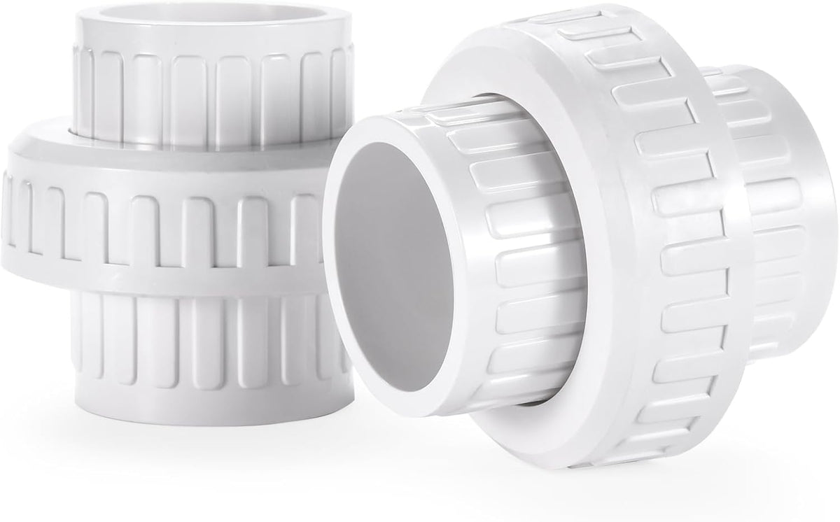 VYH 1-1/2" PVC Union Coupling Pipe Fitting,1-1/2" PVC Slip Union Schedule 40, PVC Adapter(Socket x Socket), built-in EPDM O-Ring, White (2 Pack ）