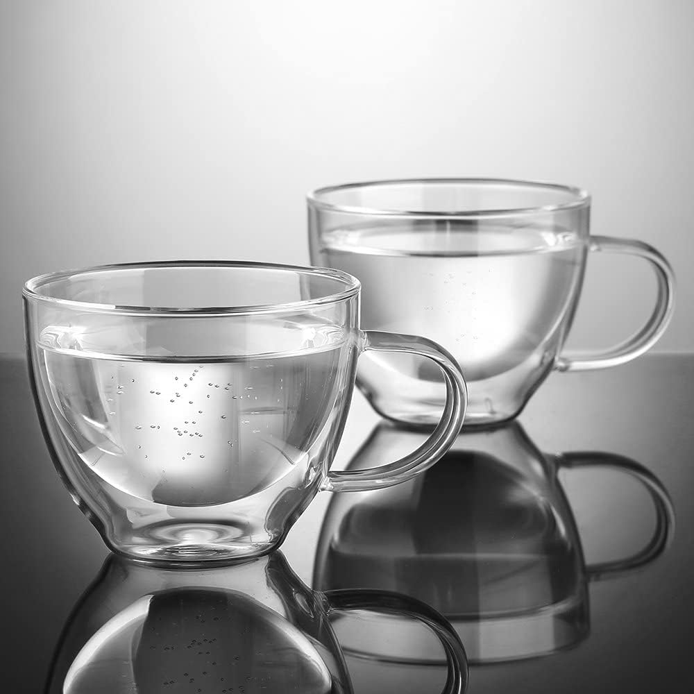 Double Walled Glass Coffee Mug 12 oz Latte Cappuccino Cups Set of 2