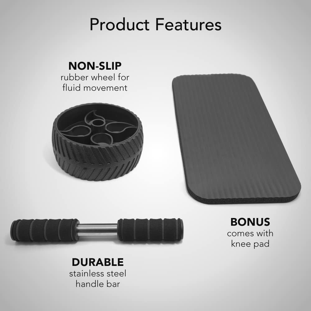 Ab Wheel Roller for Core Strength Training | Sturdy 3" Ab Wheel with Knee Pad | Easy to Assemble Home Gym Fitness
