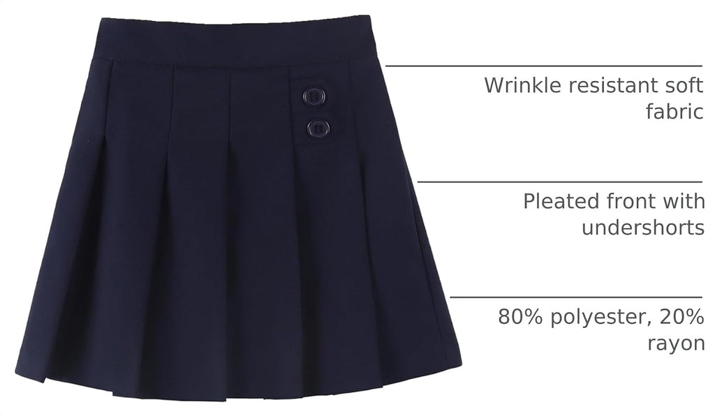 Girls Button Pleated Scooter Skirt School Uniform Skort (5-12 Years)