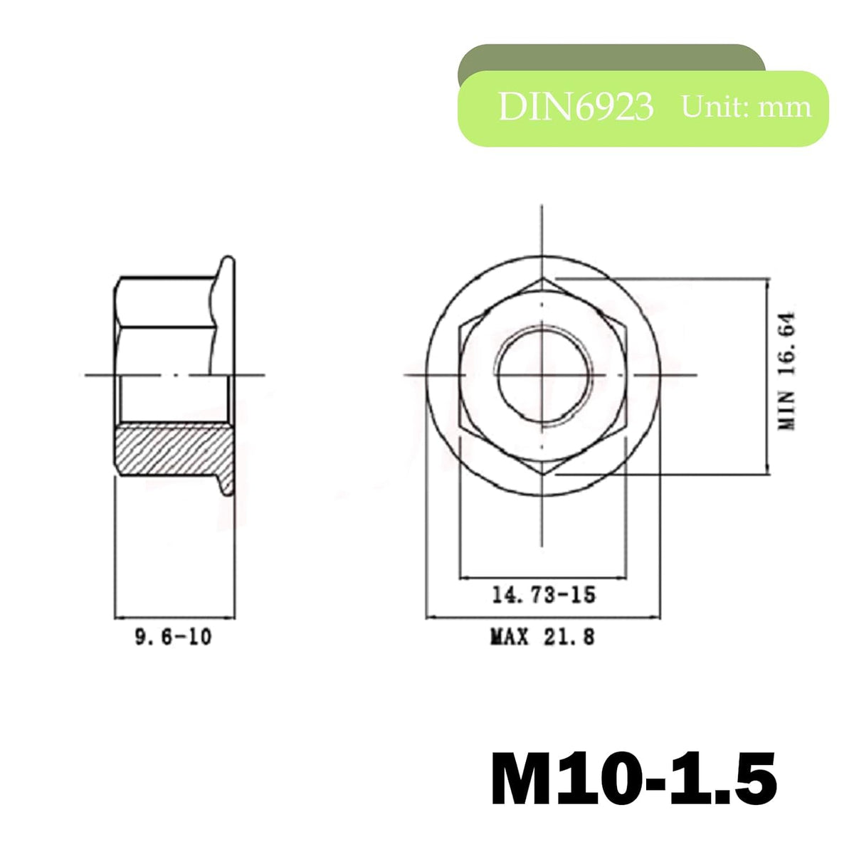 M10 Flange Nuts, 304 Stainless Steel M10-1.5 Serrated Flange Hex Lock Nuts, 10Pcs-Pack