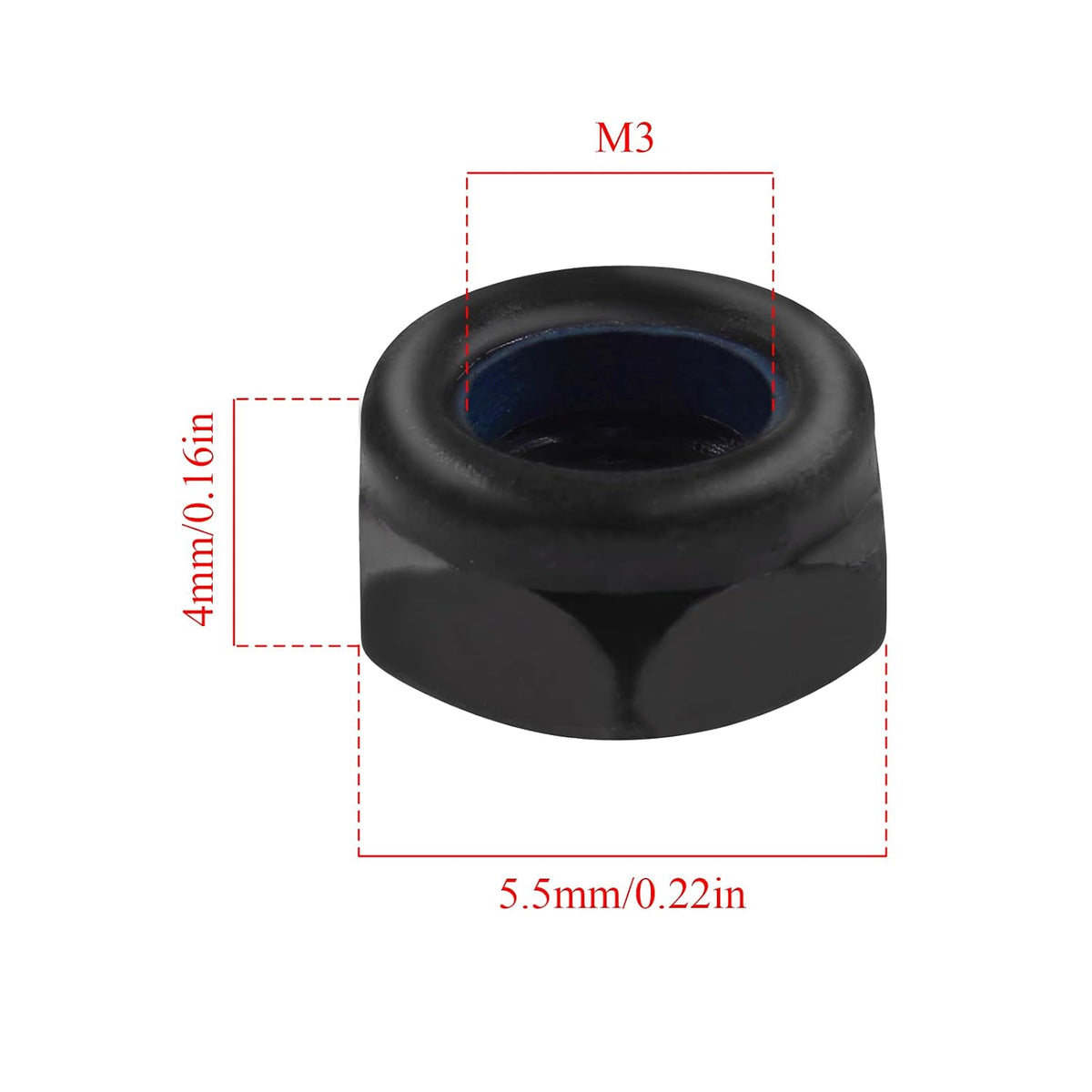 BokWin M3 x 0.5mm Nylon Insert Hex Lock Nuts, 50PCS, Black Zinc Plated