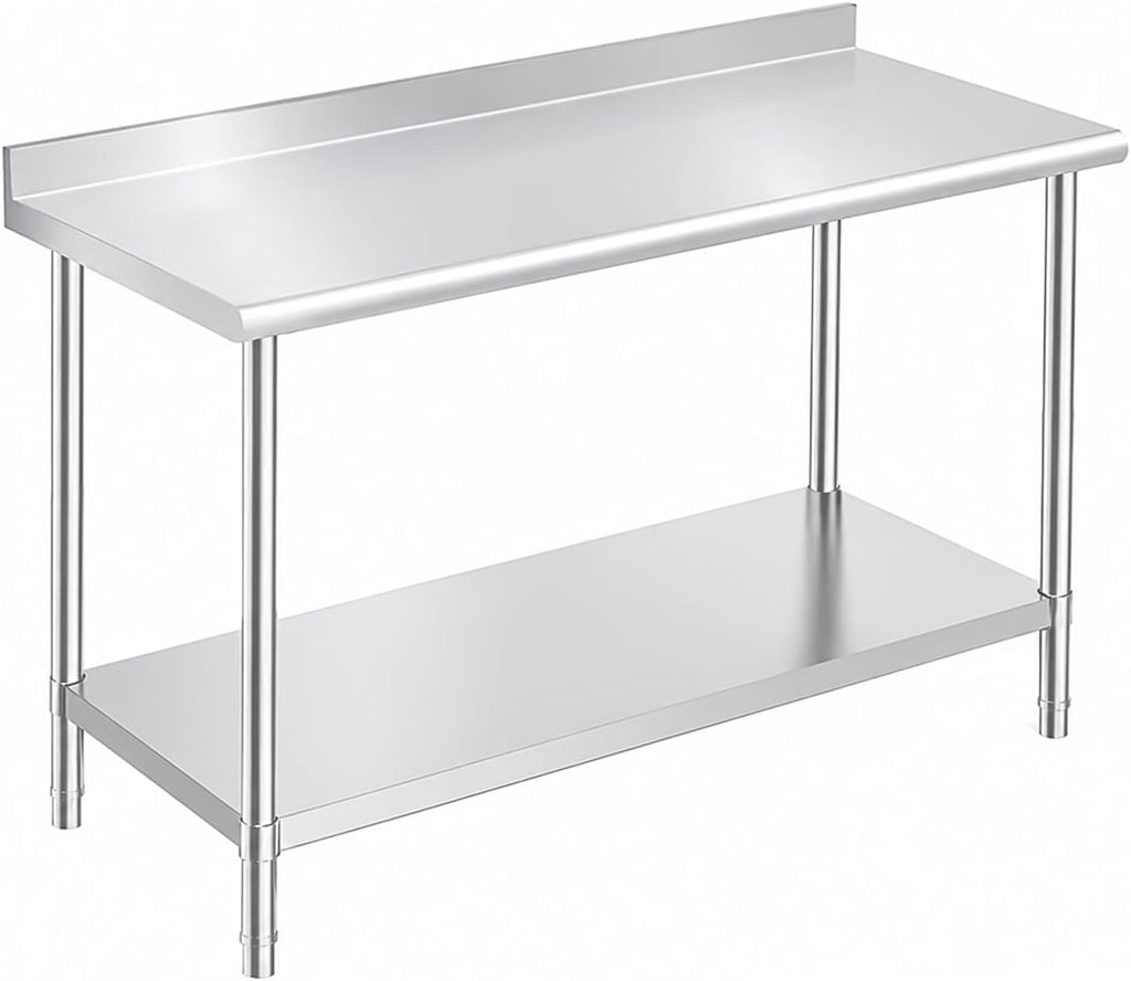 Stainless Steel Prep Table 30 x 48 Inches with Backsplash