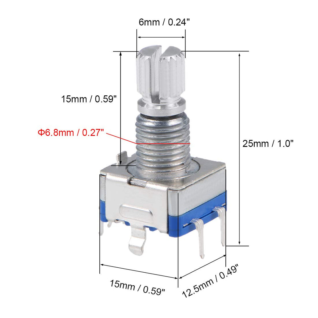 uxcell 360 Degree Rotary Encoder Code Switch Digital Potentiometer EC11 5 Pins 15mm Shaft 2pcs