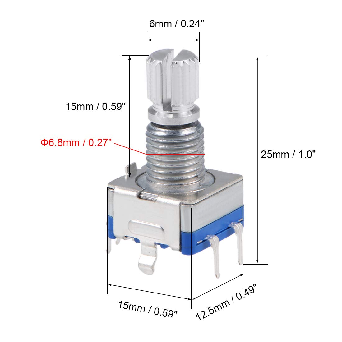 uxcell 360 Degree Rotary Encoder Code Switch Digital Potentiometer EC11 5 Pins 15mm Shaft 2pcs