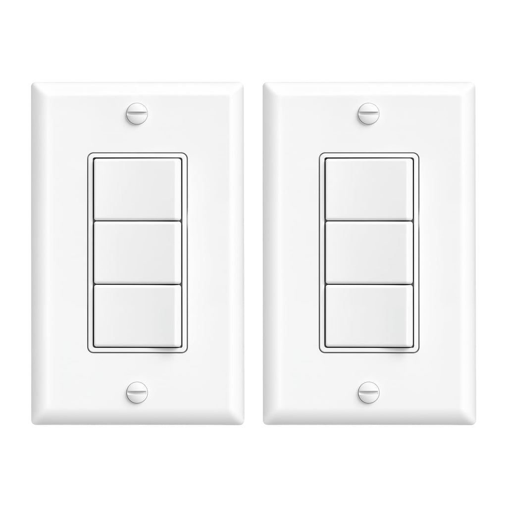 Amico 2 Pack Triple Light Switches, UL Listed 15 Amp 120/277V