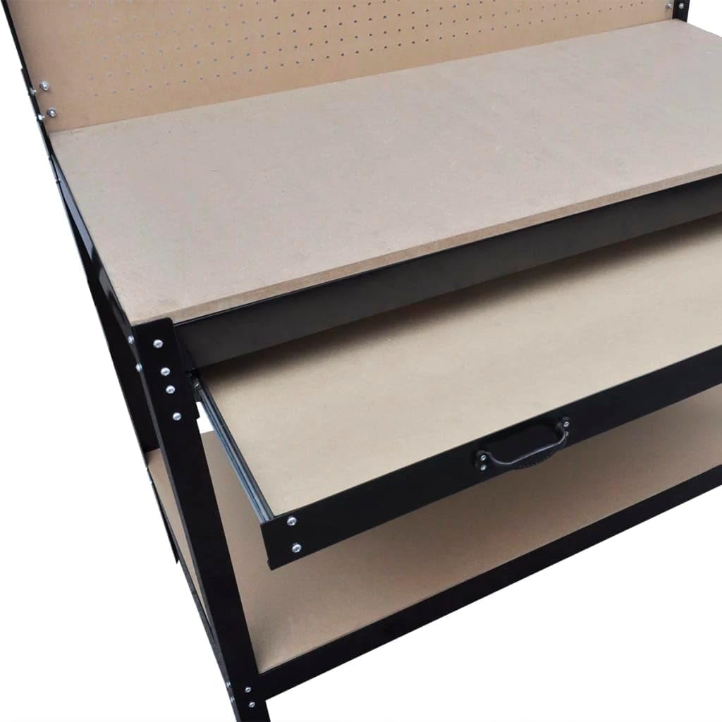 Workbench with Pegboard and Drawer, Heavy Duty Steel Work Station with MDF Surface and Storage Shelf, 45-Inch Garage