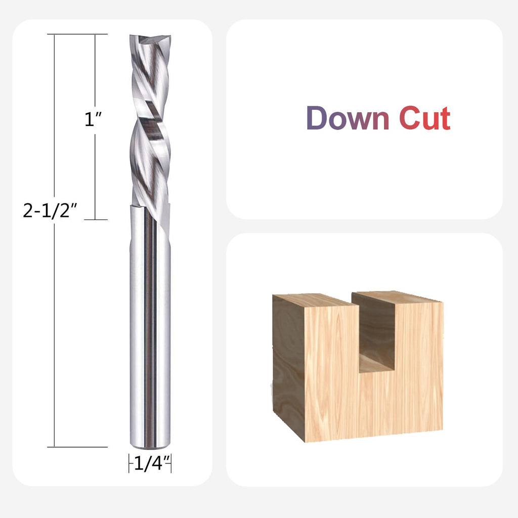 5PCS Spiral Downcut Router Bits 1/4" Shank 1" Cutting Length Solid Carbide CNC Router Bit Set End Mills for Plunge