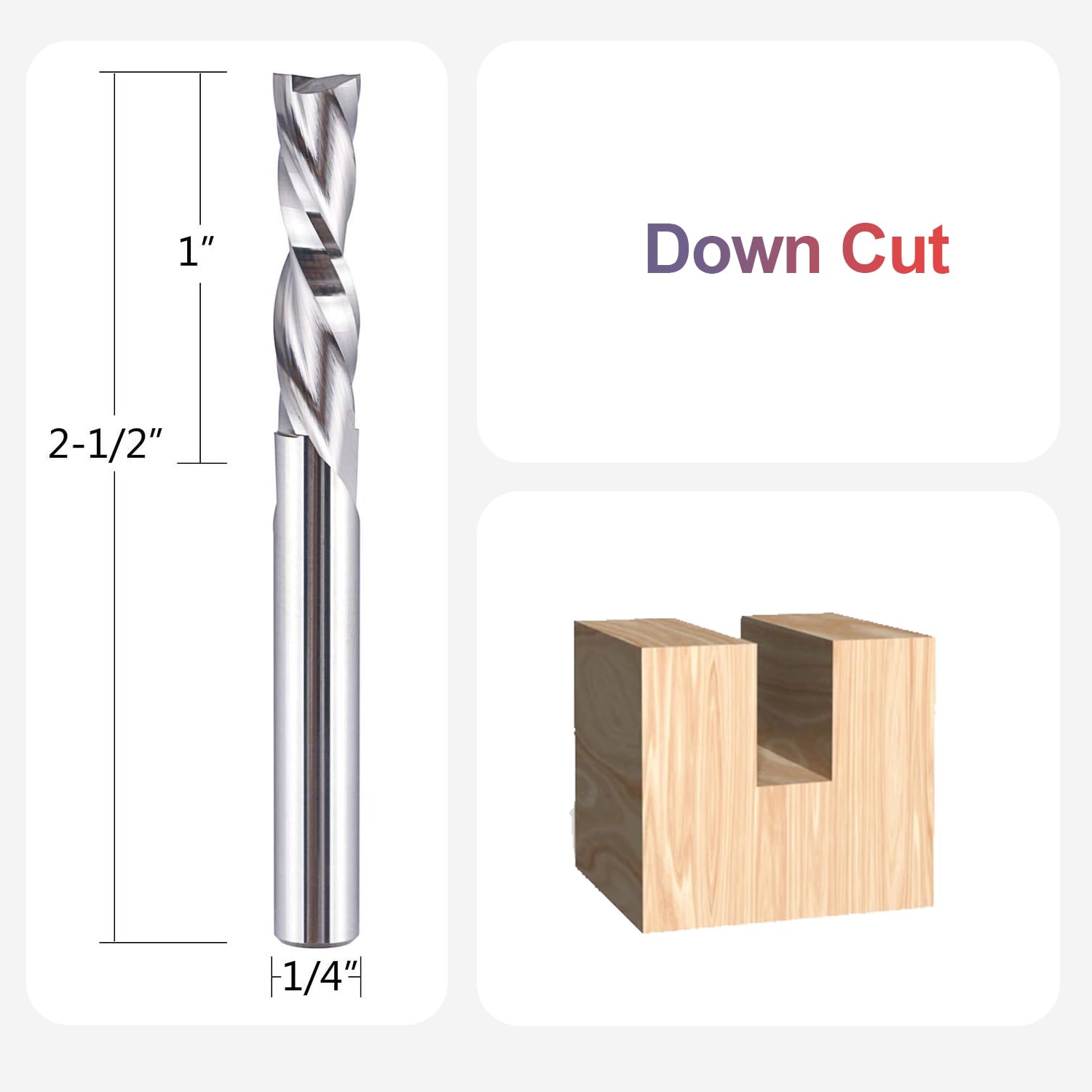 5PCS Spiral Downcut Router Bits 1/4" Shank 1" Cutting Length Solid Carbide CNC Router Bit Set End Mills for Plunge