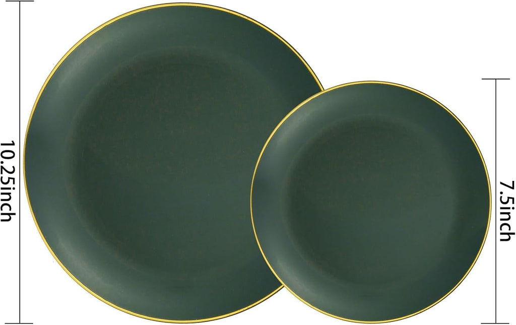 100PCS Green Plastic Plates - Green Disposable Plates With Gold Rim - Include 50 Pieces Dinner 10.25inch,50 Pieces