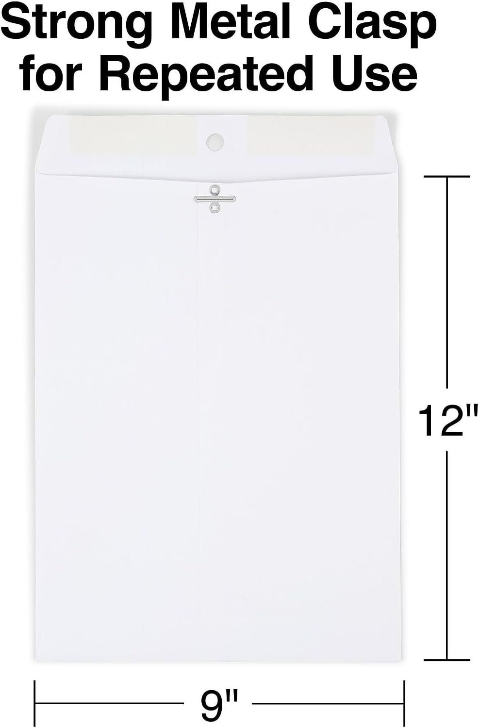 9x12 Wove Clasp Envelopes, White, Metal Clasp, 100/Box
