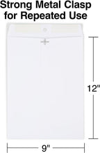 9x12 Wove Clasp Envelopes, White, Metal Clasp, 100/Box