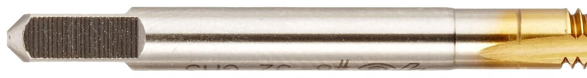 YG-1 J1 Series Vanadium Alloy HSS Spiral Pointed Tap, TiN Coated, Round Shank with Square End, Plug Chamfer, #6-32 Thread Size, H3 Tolerance