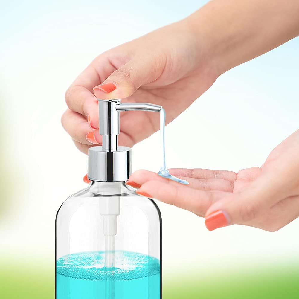 Clear Soap Dispenser with Rust Proof Pump, Waterproof Labels (2 Pack,16 Oz), Plastic Hand Soap Dish Soap Dispenser