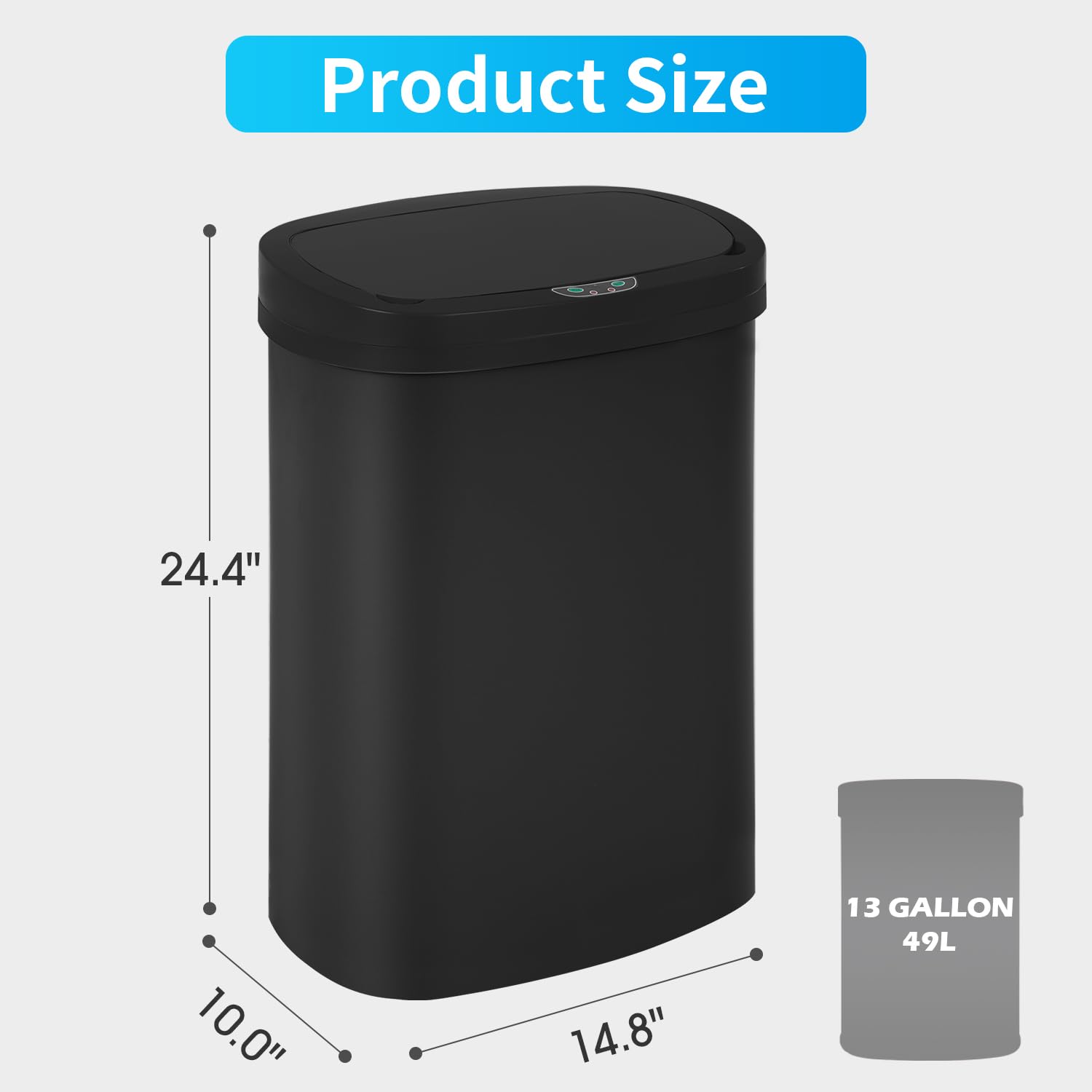 13 Gallon/50L Automatic Trash Can Motion Sensor Trash Bin with Lid, Touchless Kitchen Garbage Can for Office