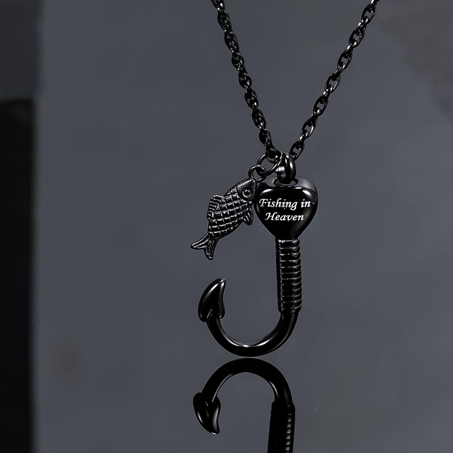 Gone Fishing Urn Necklace for Ashes, Fish Hook Memorial Pendant